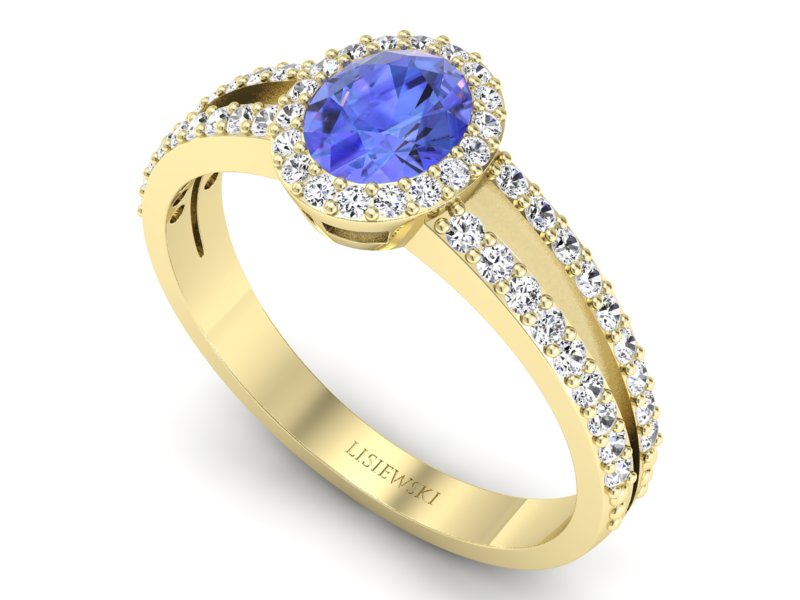Złoty pierścionek z tanzanitem i brylantami - P15151zt — zdjęcie 3