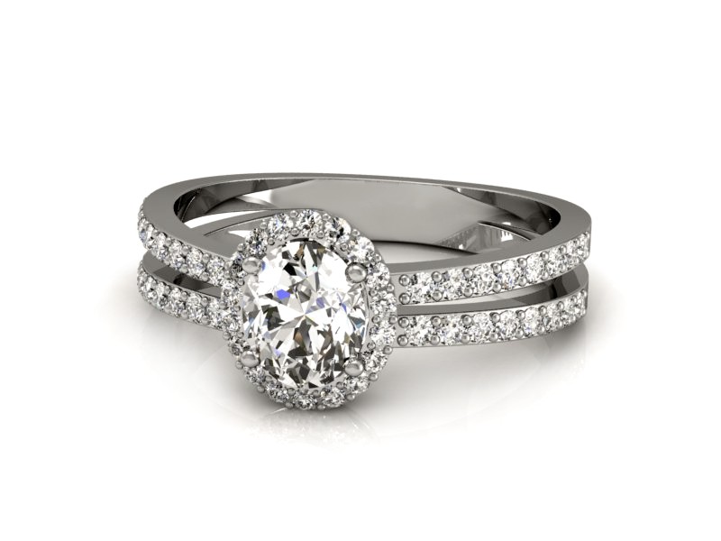 Złoty pierścionek z diamentami białe złoto - P15154b — zdjęcie 3