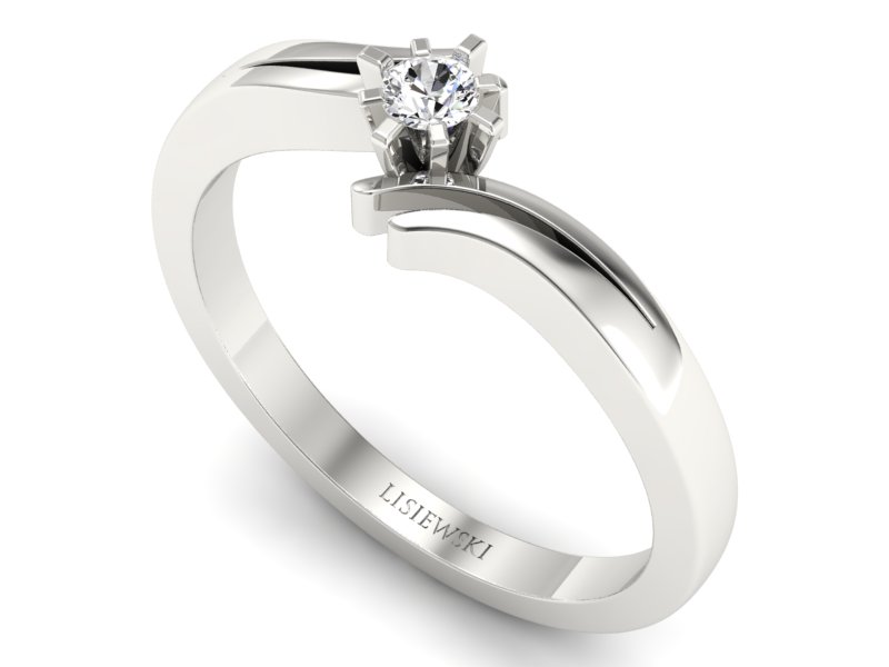 Złoty pierścionek z brylantem białe złoto - P15167b — zdjęcie 3