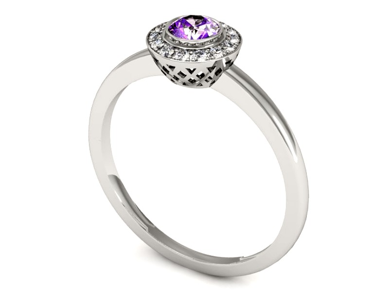 Złoty pierścionek z ametystem i brylantami - P15168bam — zdjęcie 3