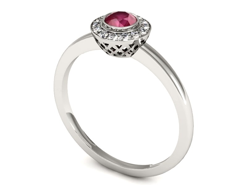 Pierścionek z rubinem i brylantami białe złoto - P15168br — zdjęcie 3