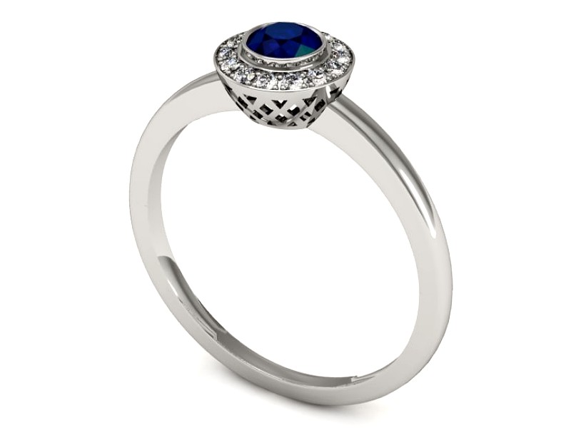 Pierścionek z szafirem i brylantami białe złoto - P15168bsz — zdjęcie 3