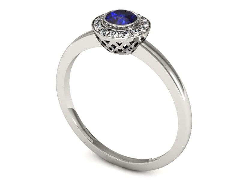 Pierścionek z szafirem i brylantami białe złoto - P15168bszc — zdjęcie 3