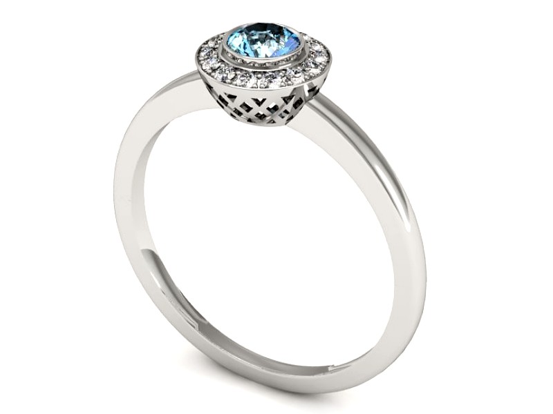 Pierścionek z topazem i brylantami białe złoto - P15168btp — zdjęcie 3