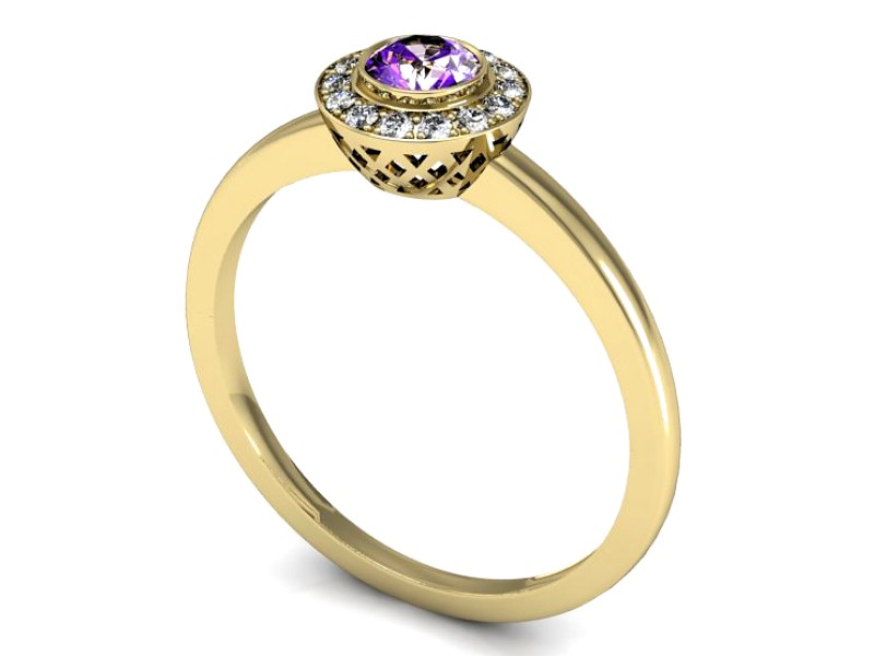 Pierścionek z ametystem i brylantami - P15168zam — zdjęcie 3