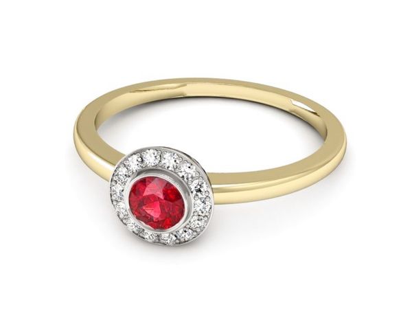 Złoty pierścionek z rubinem i brylantami - P15168zbr1