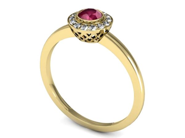 Złoty pierścionek z rubinem i brylantem złoto 585 - P15168zr