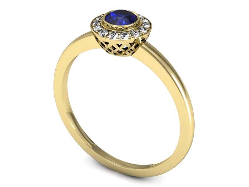 Złoty pierścionek z szafirem i brylantami - P15168zszc — zdjęcie 3
