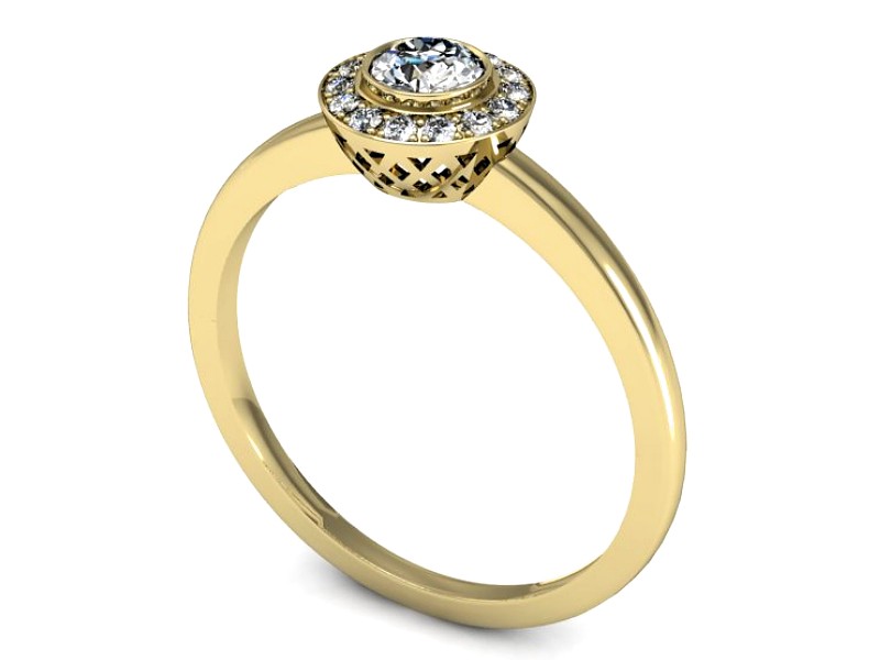 Złoty pierścionek z brylantami żółte złoto - P15168zV — zdjęcie 3