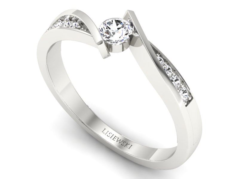 Pierścionek zaręczynowy z brylantami białe złoto - P15169b — zdjęcie 3