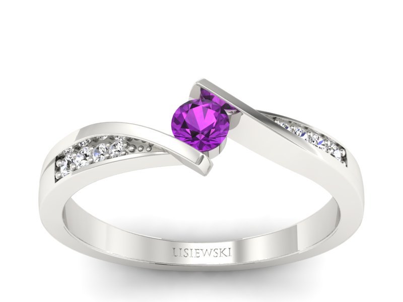 Złoty pierścionek z ametystem i brylantami - P15169bam