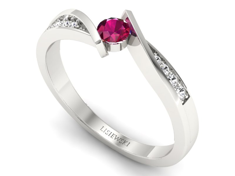 Pierścionek z rubinem i brylantami białe złoto - P15169br — zdjęcie 3