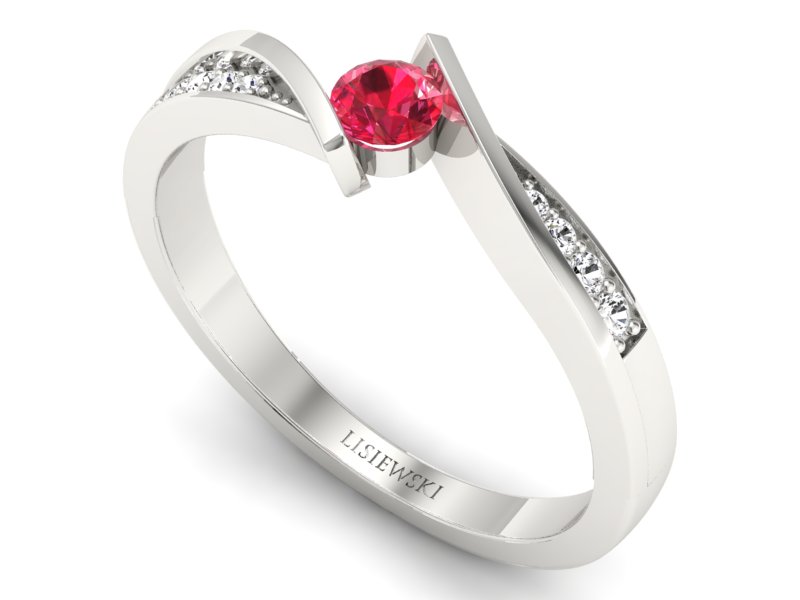 Pierścionek z rubinem i brylantami białe złoto - P15169br1 — zdjęcie 3
