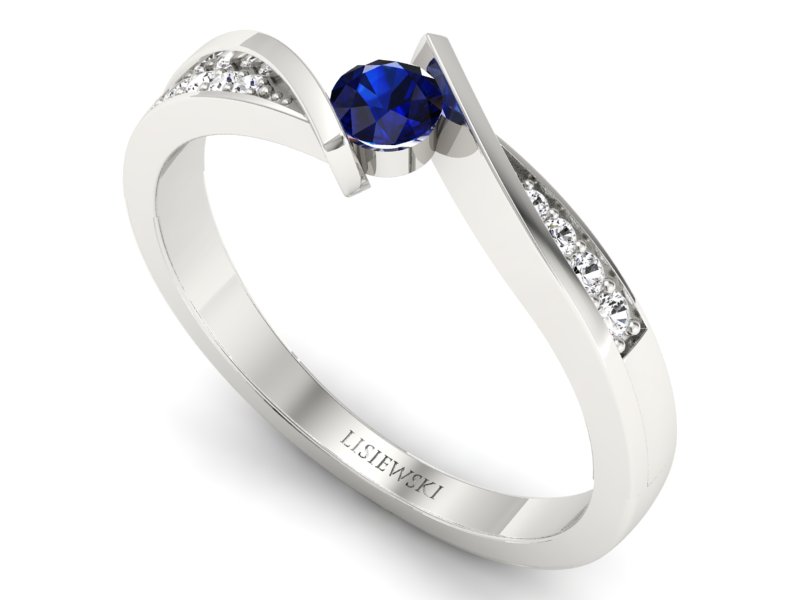 Pierścionek z szafirem i brylantami białe złoto - P15169bsz — zdjęcie 3