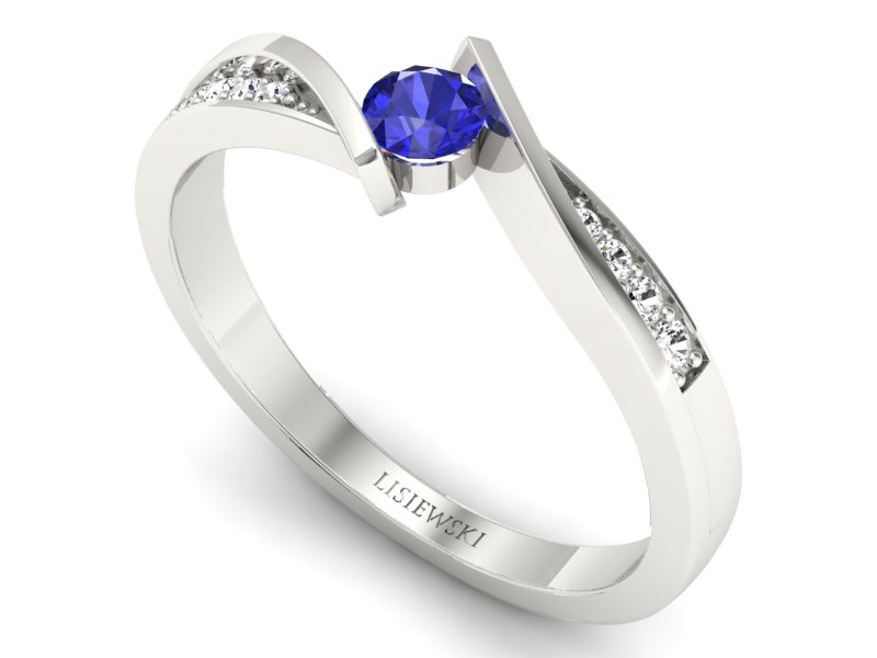 Pierścionek z szafirem i brylantami białe złoto - P15169bszc — zdjęcie 3