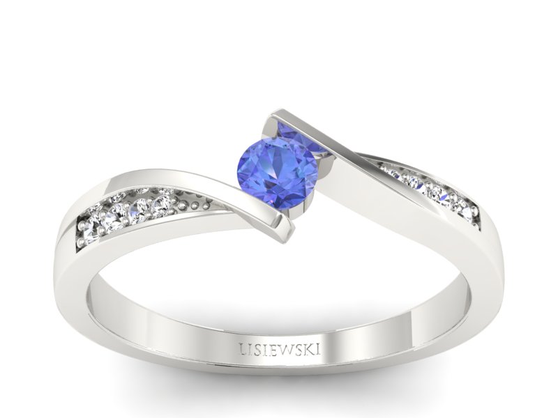 Pierścionek z tanzanitem białe złoto i brylantami - P15169bt