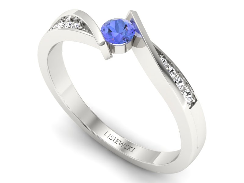 Pierścionek z tanzanitem białe złoto i brylantami - P15169bt — zdjęcie 3