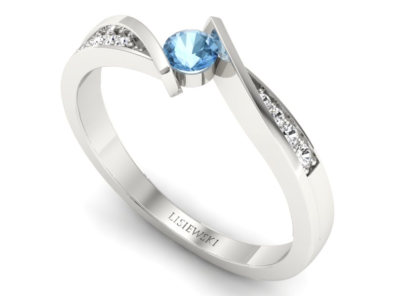 Pierścionek z topazem i brylantami białe złoto - P15169btp — zdjęcie 3