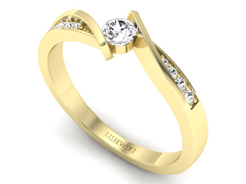 Złoty pierścionek z brylantami żółte złoto - P15169z — zdjęcie 3