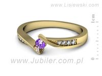 Pierścionek z ametystem i brylantami żółte złoto próba 585 - P15169zam- 2