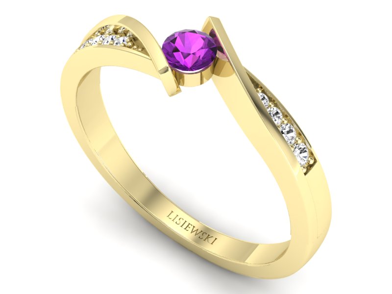 Pierścionek z ametystem i brylantami - P15169zam — zdjęcie 3