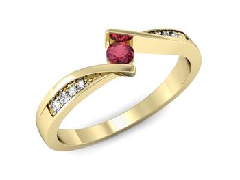 Złoty pierścionek z rubinem i brylantami - P15169zr - 1