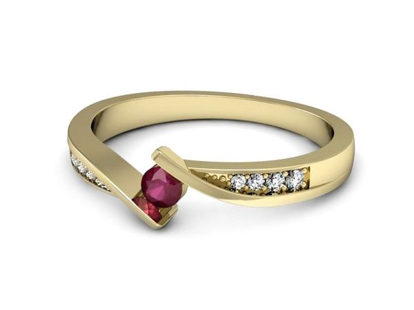 Złoty pierścionek z rubinem i brylantami - P15169zr