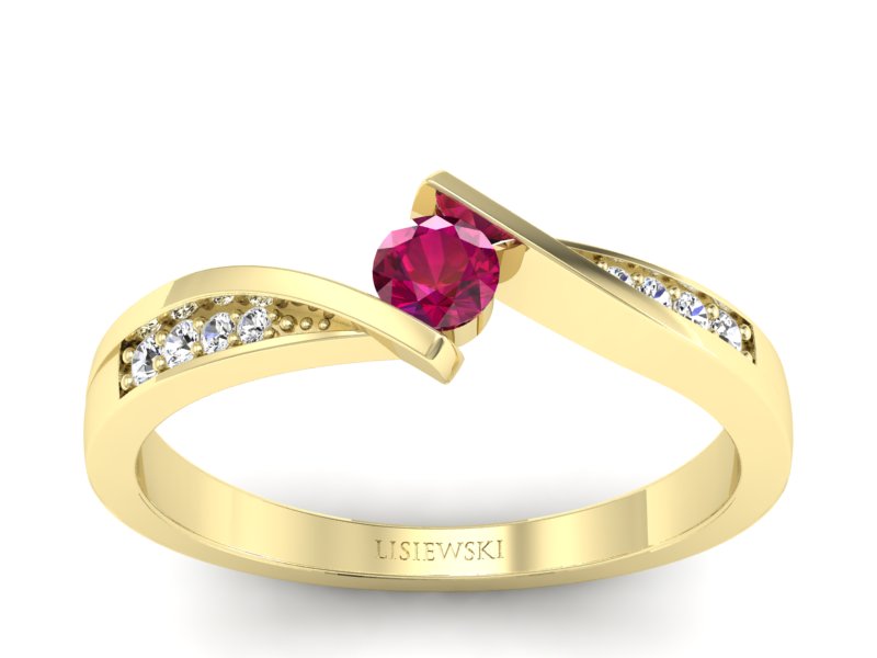 Złoty pierścionek z rubinem i brylantami - P15169zr