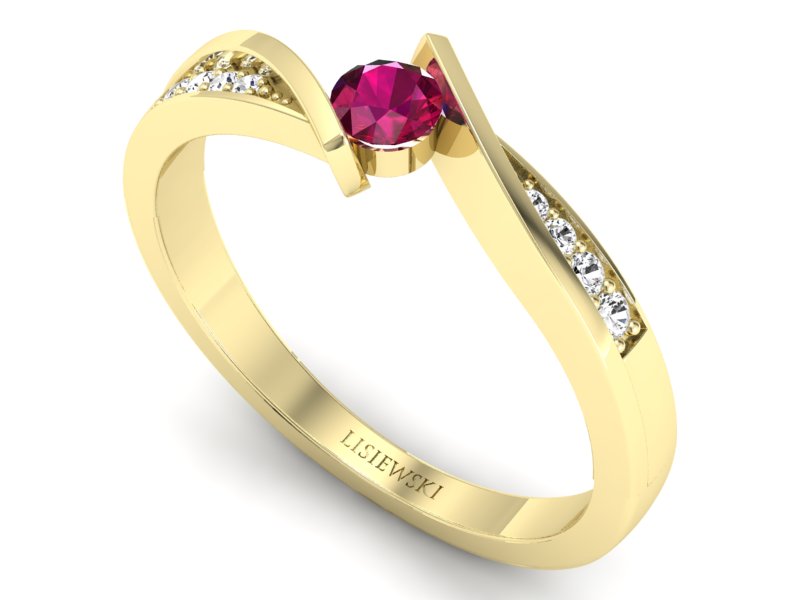 Złoty pierścionek z rubinem i brylantami - P15169zr — zdjęcie 3
