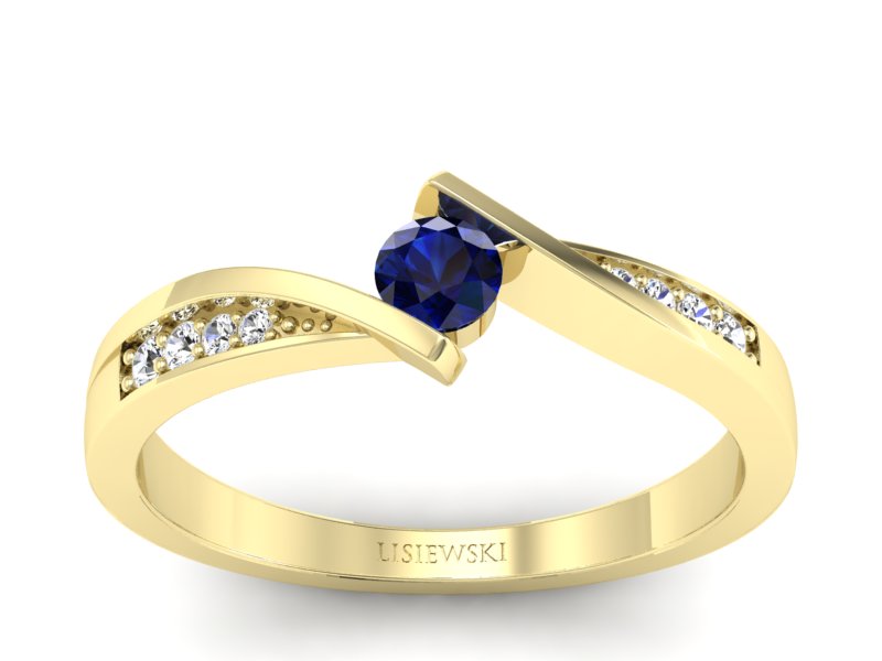Pierścionek z szafirem i brylantami złoto - P15169zsz