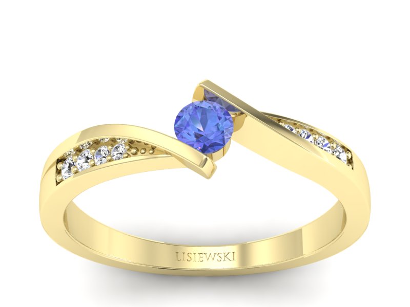 Pierścionek z tanzanitem i brylantami żółte złoto - P15169zt
