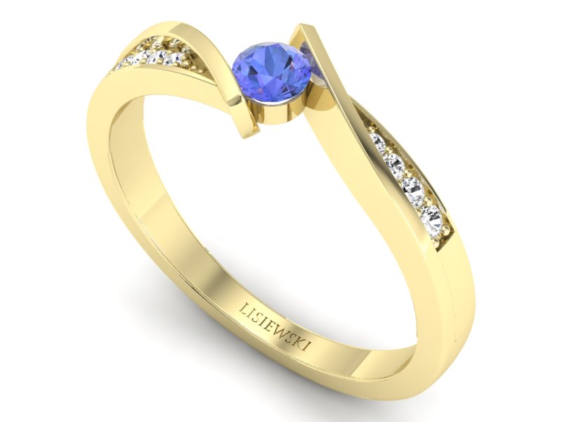 Pierścionek z tanzanitem i brylantami żółte złoto - P15169zt — zdjęcie 3