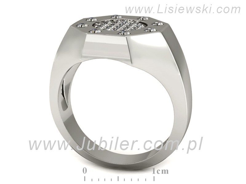 Sygnet męski złoty z brylantami białe złoto - P15183b — zdjęcie 3