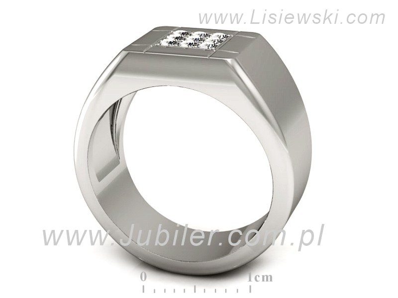 Sygnet męski złoty z brylantami białe złoto - P15186b — zdjęcie 3