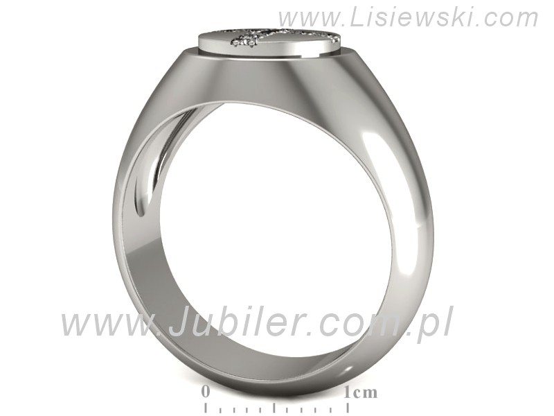 Sygnet męski złoty z brylantami białe złoto - P15187b — zdjęcie 3