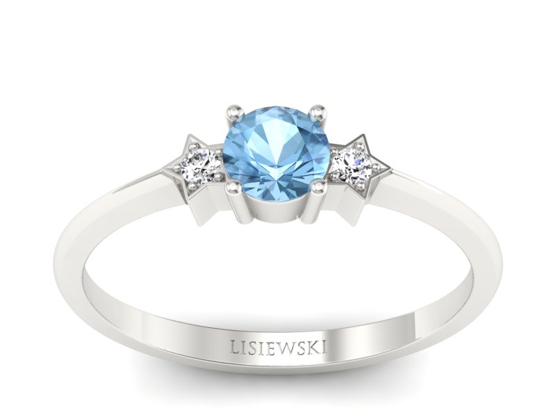 Pierścionek z topazem i brylantami białe złoto - P15201ba