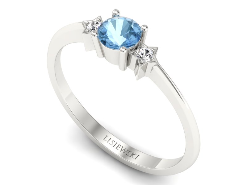 Pierścionek z topazem i brylantami białe złoto - P15201ba — zdjęcie 3