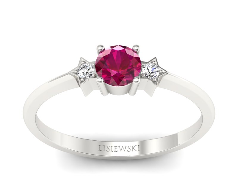 Pierścionek z rubinem i brylantami białe złoto - P15201br