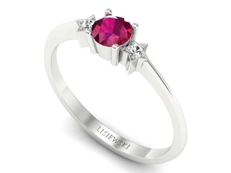 Pierścionek z rubinem i brylantami białe złoto - P15201br — zdjęcie 3