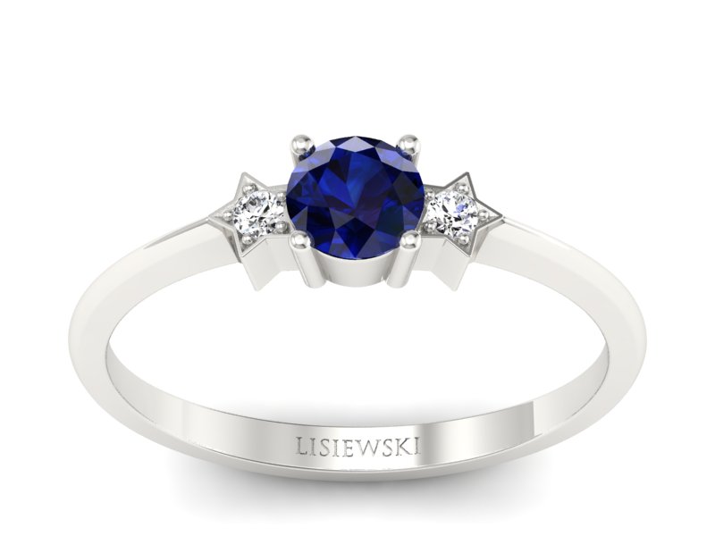 Pierścionek z szafirem i brylantami białe złoto - P15201bsz