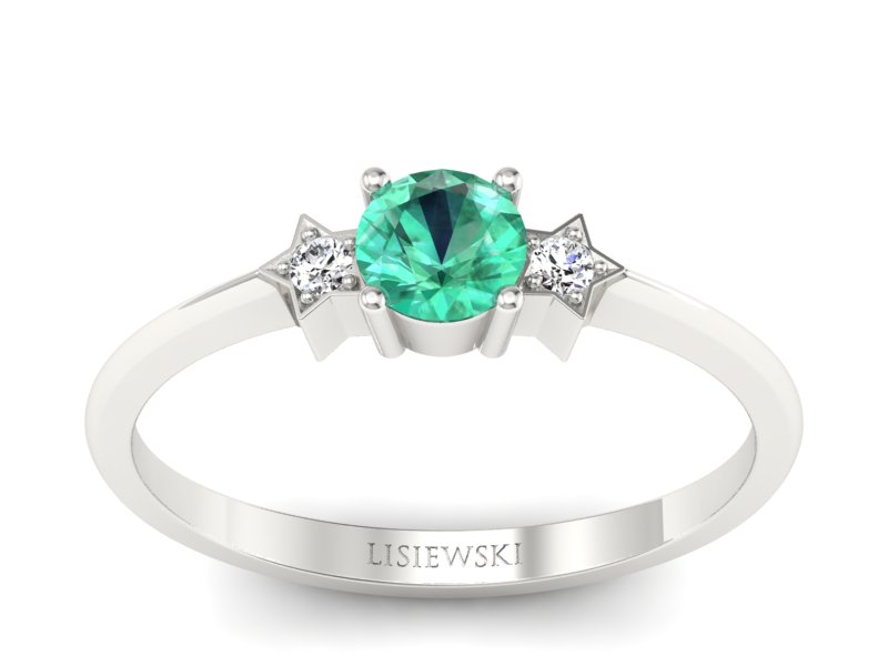 Złoty pierścionek ze szmaragdem i brylantami - P15201bszm