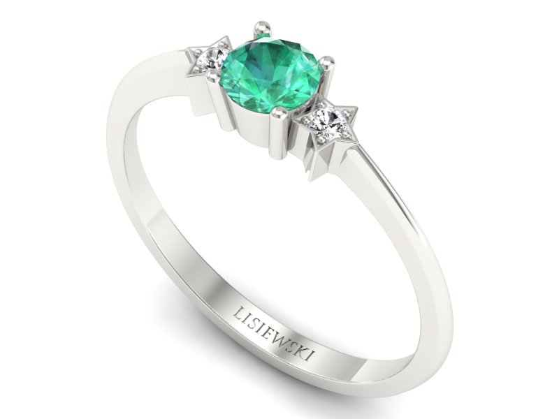 Złoty pierścionek ze szmaragdem i brylantami - P15201bszm — zdjęcie 3