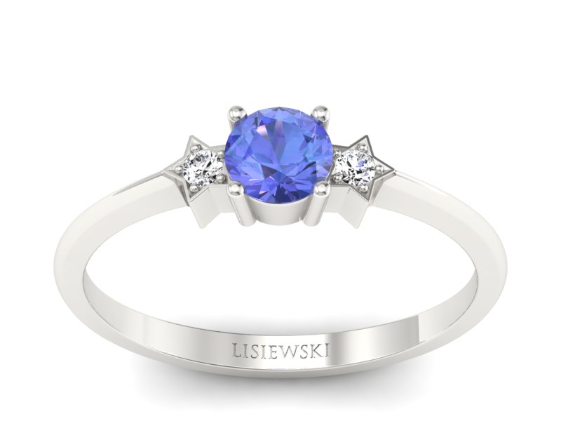 Pierścionek z tanzanitem białe złoto i brylantami - P15201bt