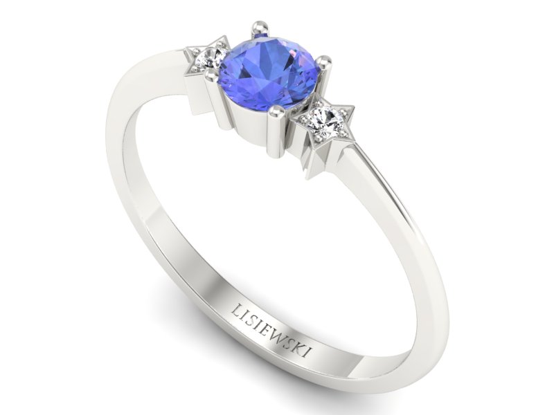 Pierścionek z tanzanitem białe złoto i brylantami - P15201bt — zdjęcie 3