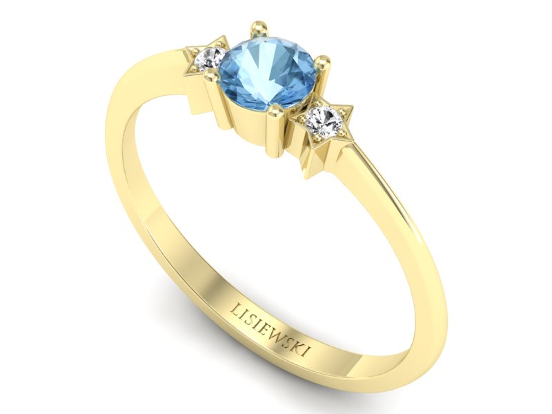 Pierścionek z topazem i brylantami żółte złoto - P15201za — zdjęcie 3