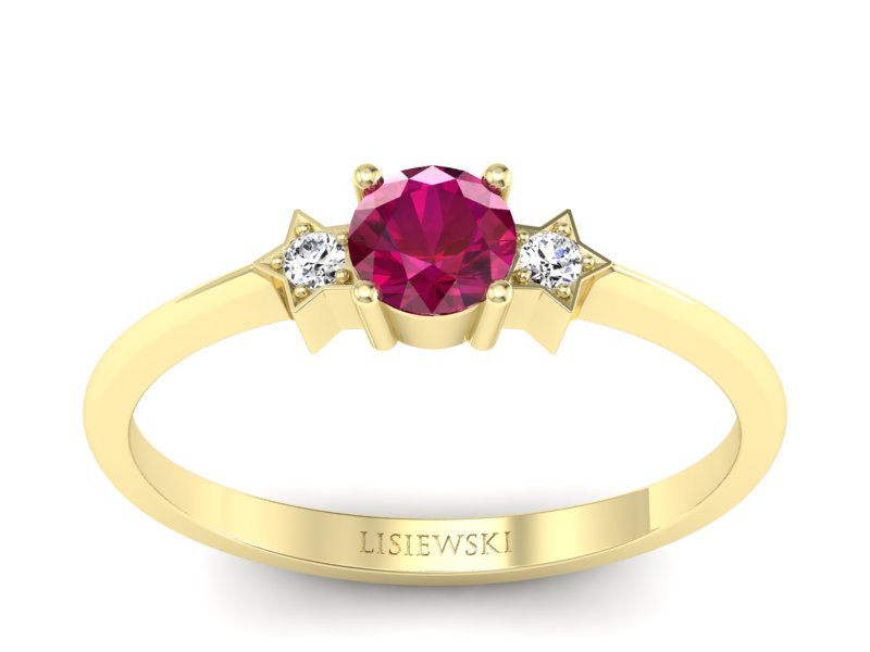 Złoty pierścionek z rubinem i brylantem - P15201zr