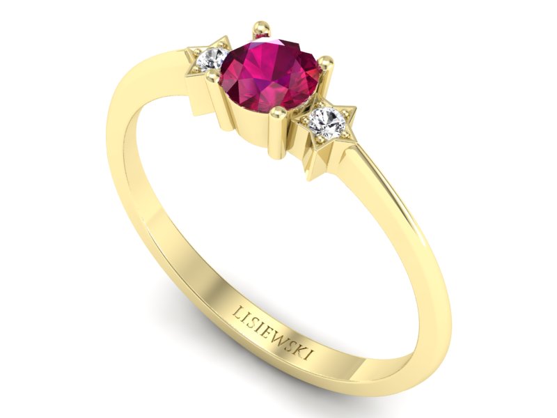 Złoty pierścionek z rubinem i brylantem - P15201zr — zdjęcie 3