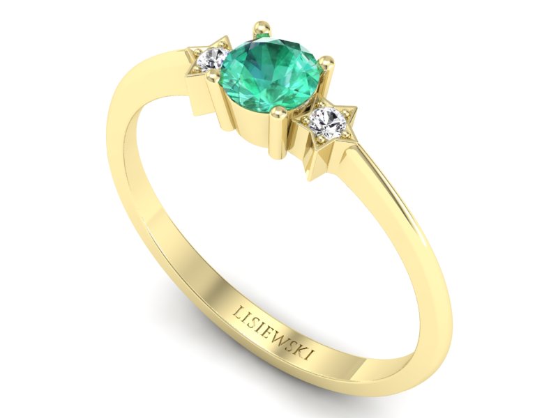 Pierścionek ze szmaragdem i brylantem - P15201zszm — zdjęcie 3
