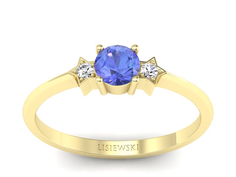 Pierścionek z tanzanitem i brylantami żółte złoto - P15201zt