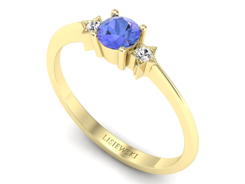 Pierścionek z tanzanitem i brylantami żółte złoto - P15201zt — zdjęcie 3